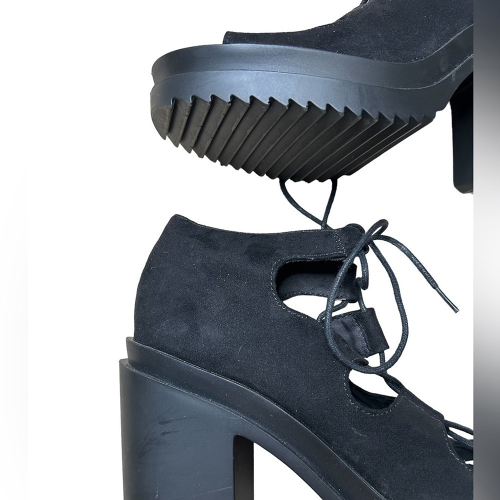 H&M Coachella Boho Black Suede Lace Up Platform Sandals Size 8 - Picture 12 of 13